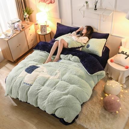 91家纺网 家纺一手货源 找家纺 （总）朗莎家纺 2019新款大版贴布绣羊羔绒保暖四件套