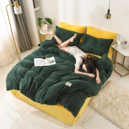 91家纺网 家纺一手货源 找家纺 朗莎家纺 2019新款加厚保暖羊羔绒四件套单品单被套床单 墨绿