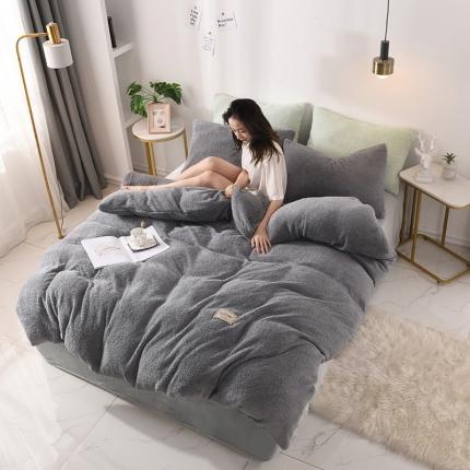 91家纺网 家纺一手货源 找家纺 朗莎家纺 2019新款加厚保暖羊羔绒四件套单品单被套床单 银灰