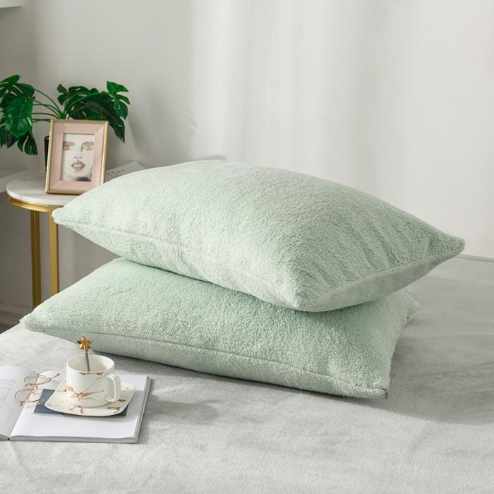 91家纺网 家纺一手货源 找家纺 朗莎家纺 2019新款加厚保暖羊羔绒四件套单品单被套床单 抹茶绿