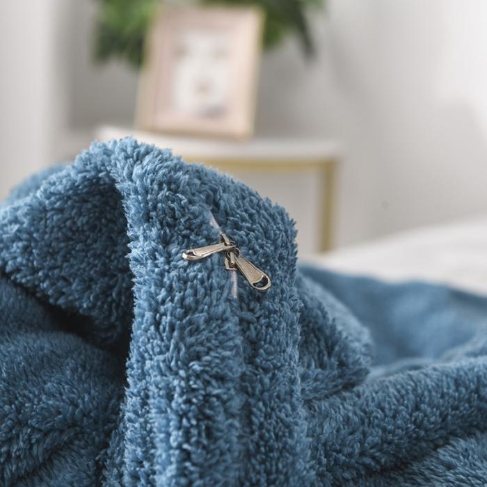 91家纺网 家纺一手货源 找家纺 朗莎家纺 2019新款加厚保暖羊羔绒四件套单品单被套床单 午夜蓝