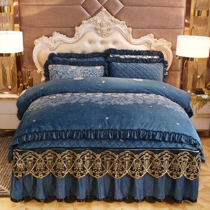 91家纺网 家纺一手货源 找家纺 （总）情恒家纺 2025印花水晶绒夹棉脱卸床裙款四件套