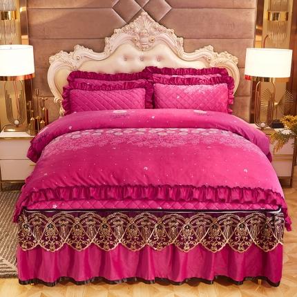 91家纺网 家纺一手货源 找家纺 （总）情恒家纺 2025印花水晶绒夹棉脱卸床裙款四件套