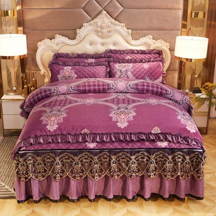 91家纺网 家纺一手货源 找家纺 （总）情恒家纺 2025印花水晶绒夹棉脱卸床裙款四件套