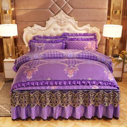 91家纺网 家纺一手货源 找家纺 （总）情恒家纺 2025印花水晶绒夹棉脱卸床裙款四件套