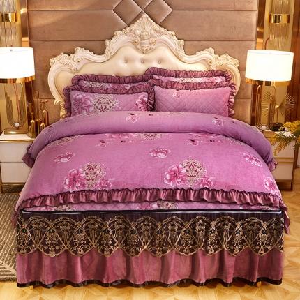 91家纺网 家纺一手货源 找家纺 （总）情恒家纺 2025印花水晶绒夹棉脱卸床裙款四件套