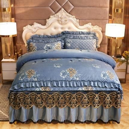 91家纺网 家纺一手货源 找家纺 （总）情恒家纺 2025印花水晶绒夹棉脱卸床裙款四件套