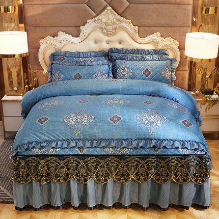 91家纺网 家纺一手货源 找家纺 （总）情恒家纺 2025印花水晶绒夹棉脱卸床裙款四件套