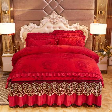 91家纺网 家纺一手货源 找家纺 （总）情恒家纺 2025印花水晶绒夹棉脱卸床裙款四件套