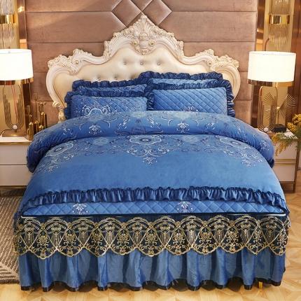 91家纺网 家纺一手货源 找家纺 （总）情恒家纺 2025印花水晶绒夹棉脱卸床裙款四件套