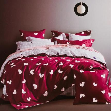 91家纺网 家纺一手货源 找家纺 用心2020新款60s全棉长绒棉印花ab版四件套爱意满满红