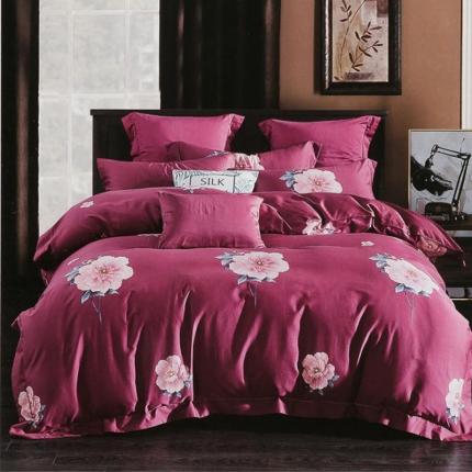 91家纺网 家纺一手货源 找家纺 用心2020新款60s全棉长绒棉印花ab版四件套俏枝馨语紫