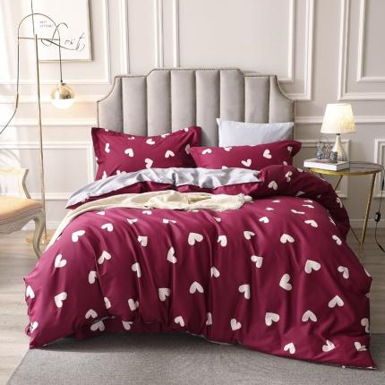 用心2020新款60s全棉长绒棉印花ab版四件套爱意满满红