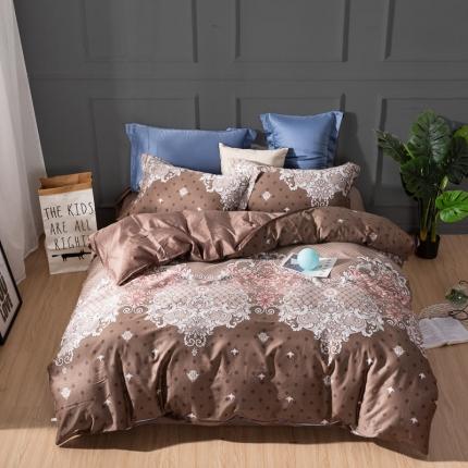 用心2020新款60s全棉长绒棉印花ab版四件套典雅风情咖