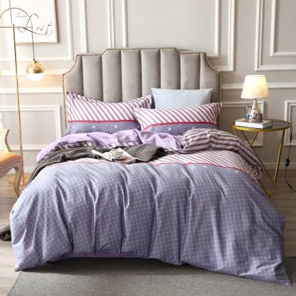 用心2020新款60s全棉长绒棉印花ab版四件套波兰特雪青