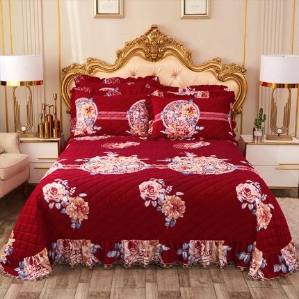 宜凡家纺 2019水晶绒床盖三件套 金玉良缘-红
