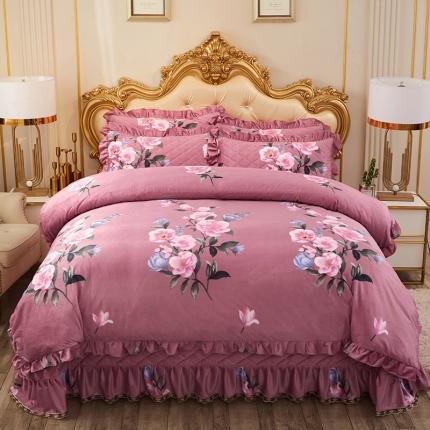 宜凡家纺 2019水晶绒夹棉床盖四件套 姹紫嫣红