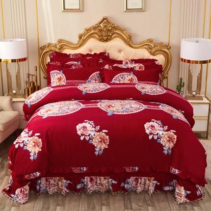 宜凡家纺 2019水晶绒夹棉床盖四件套 金玉良缘-红