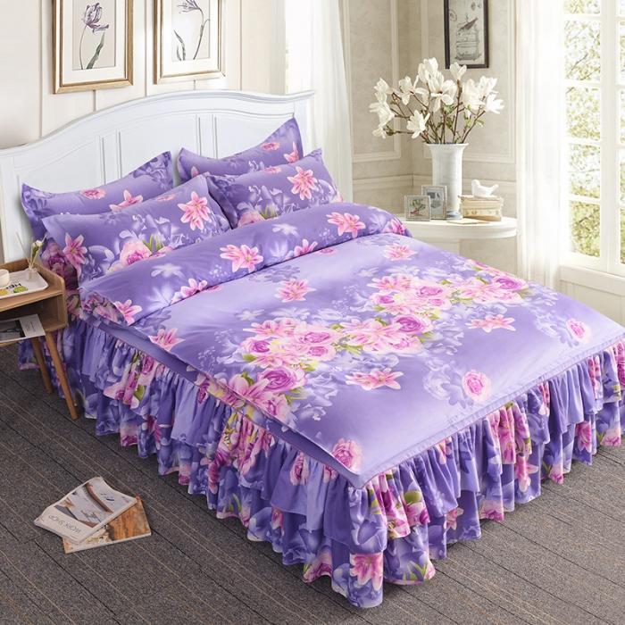 91家纺网 家纺一手货源 找家纺 梦柏家纺 2019新款加厚磨毛小版四件套床裙款 爱的花海