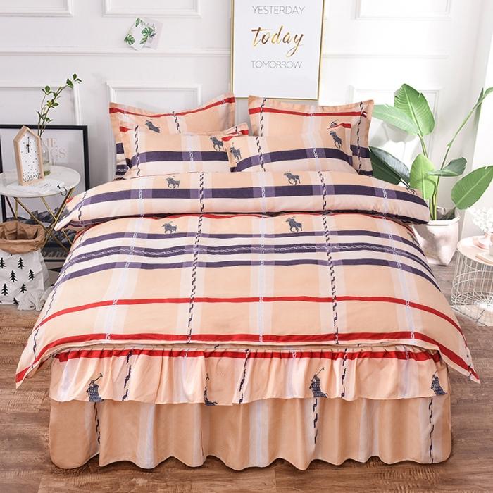 91家纺网 家纺一手货源 找家纺 梦柏家纺 2019新款加厚磨毛小版四件套床裙款 爱马仕格