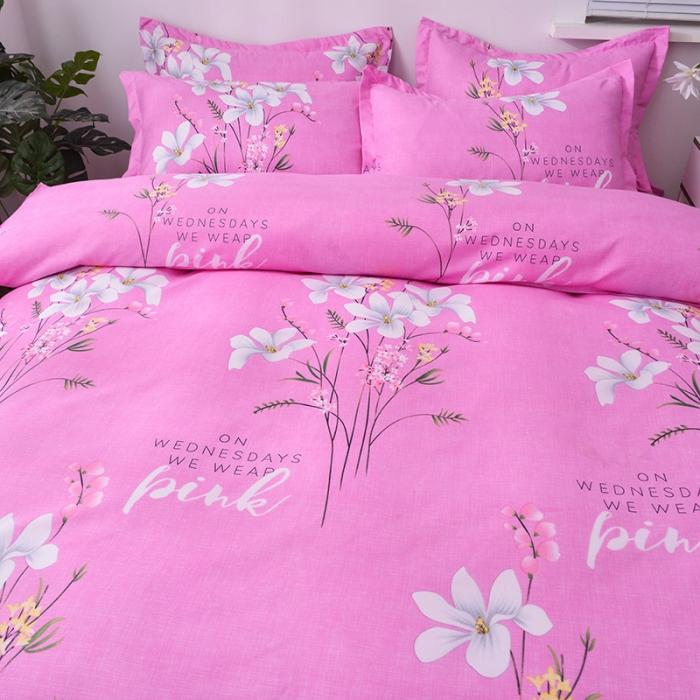 91家纺网 家纺一手货源 找家纺 梦柏家纺 2019新款加厚磨毛小版四件套床裙款 春风里-粉