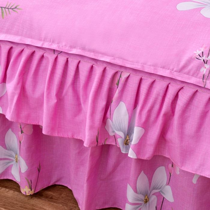 91家纺网 家纺一手货源 找家纺 梦柏家纺 2019新款加厚磨毛小版四件套床裙款 春风里-粉