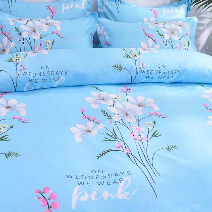 91家纺网 家纺一手货源 找家纺 梦柏家纺 2019新款加厚磨毛小版四件套床裙款 春风里-蓝