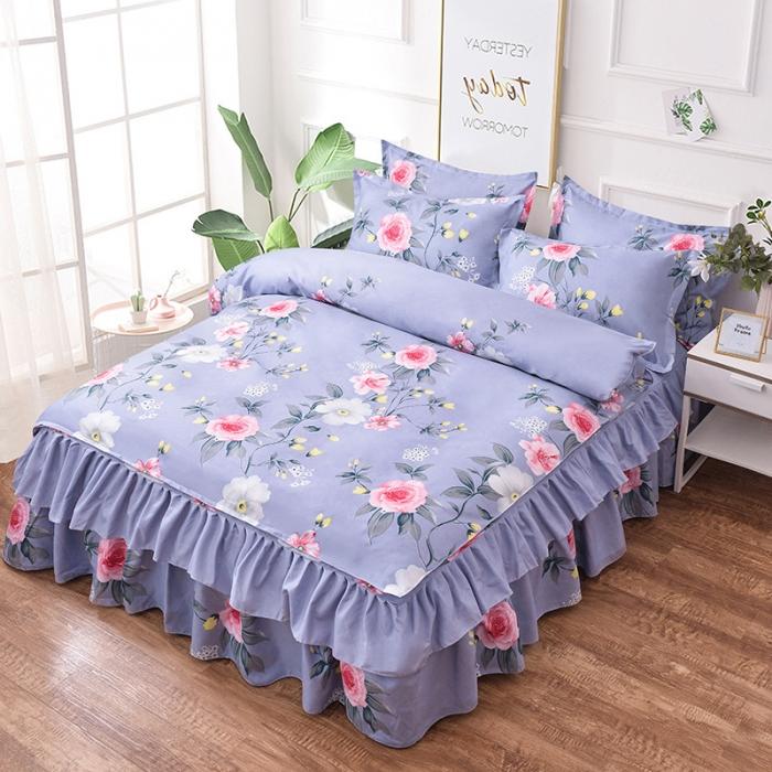 91家纺网 家纺一手货源 找家纺 梦柏家纺 2019新款加厚磨毛小版四件套床裙款 淡雅清香