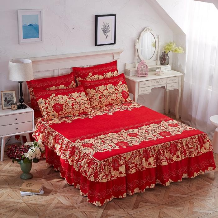 91家纺网 家纺一手货源 找家纺 梦柏家纺 2019新款加厚磨毛小版四件套床裙款 花香飘逸