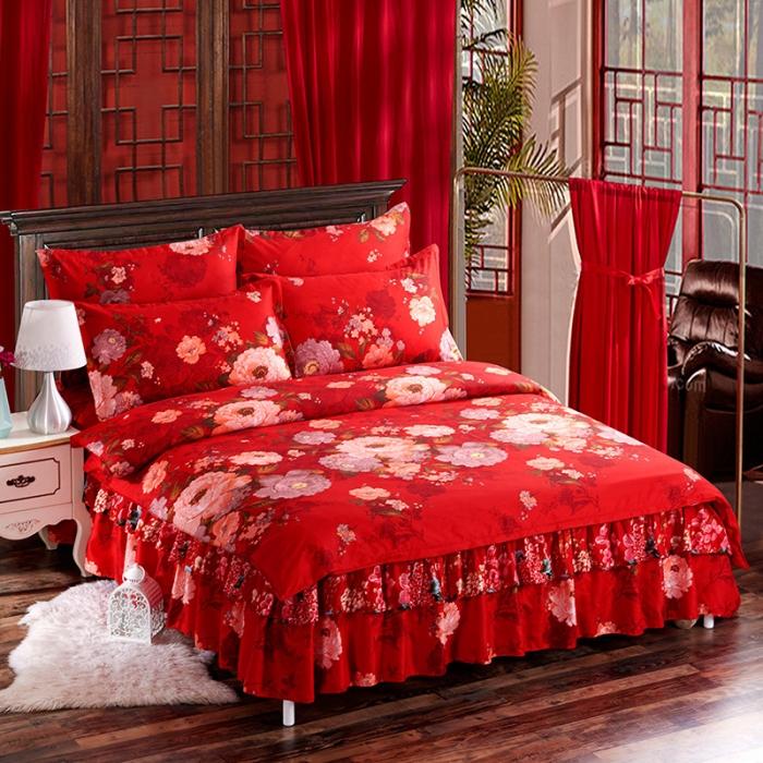 91家纺网 家纺一手货源 找家纺 梦柏家纺 2019新款加厚磨毛小版四件套床裙款 花雅之秀