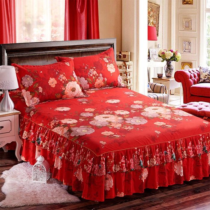 91家纺网 家纺一手货源 找家纺 梦柏家纺 2019新款加厚磨毛小版四件套床裙款 花雅之秀