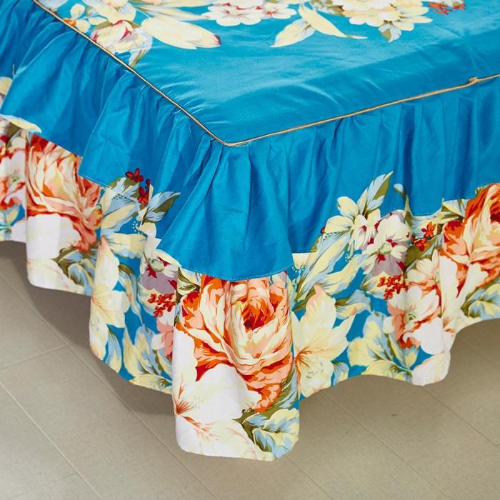 91家纺网 家纺一手货源 找家纺 梦柏家纺 2019新款加厚磨毛小版四件套床裙款 蓝色花语