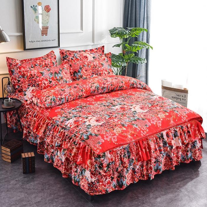 91家纺网 家纺一手货源 找家纺 梦柏家纺 2019新款加厚磨毛小版四件套床裙款 流金溢彩