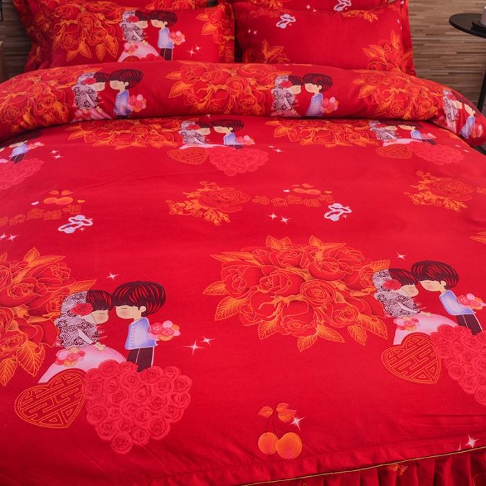 91家纺网 家纺一手货源 找家纺 梦柏家纺 2019新款加厚磨毛小版四件套床裙款 玫瑰恋人