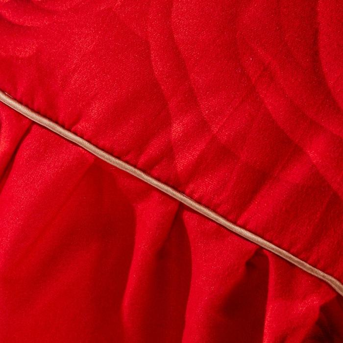 91家纺网 家纺一手货源 找家纺 梦柏家纺 2019新款加厚磨毛小版四件套床裙款 浓情玫瑰-红