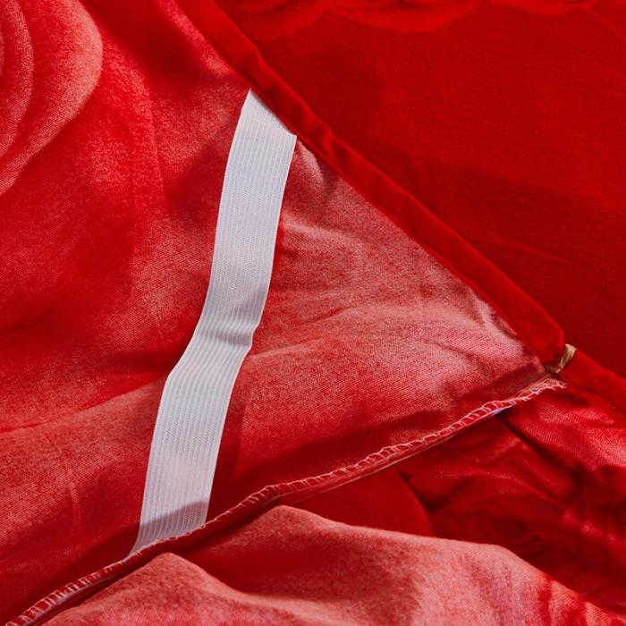 91家纺网 家纺一手货源 找家纺 梦柏家纺 2019新款加厚磨毛小版四件套床裙款 浓情玫瑰-红