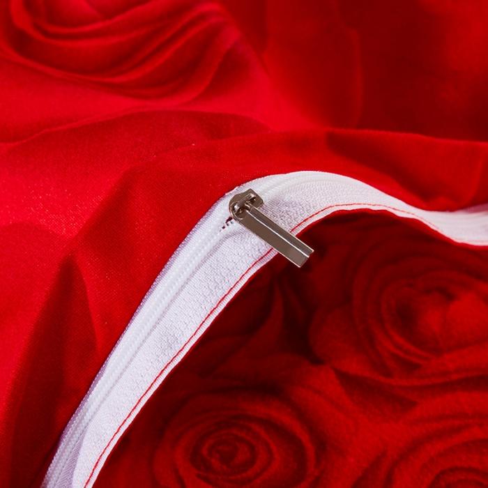 91家纺网 家纺一手货源 找家纺 梦柏家纺 2019新款加厚磨毛小版四件套床裙款 浓情玫瑰-红