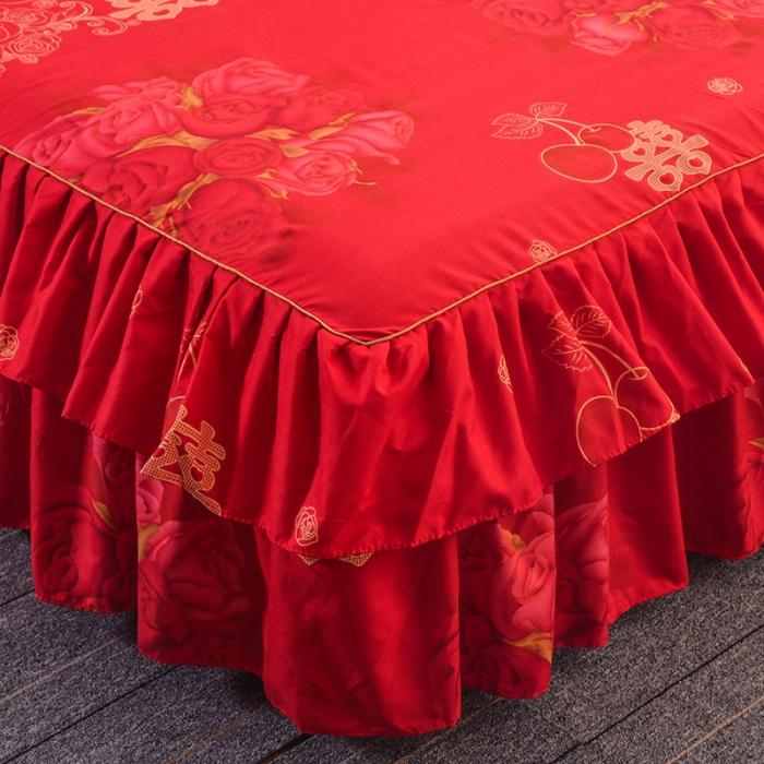 91家纺网 家纺一手货源 找家纺 梦柏家纺 2019新款加厚磨毛小版四件套床裙款 双喜玫瑰