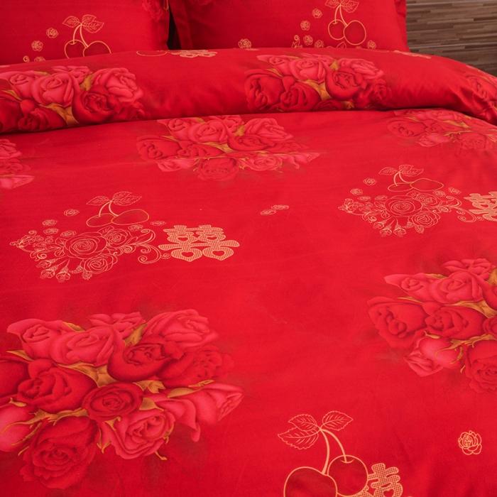 91家纺网 家纺一手货源 找家纺 梦柏家纺 2019新款加厚磨毛小版四件套床裙款 双喜玫瑰