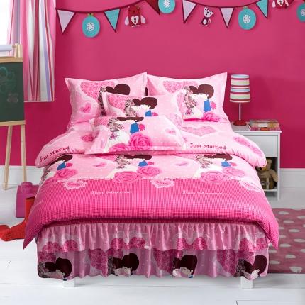 梦柏家纺 2019新款加厚磨毛小版四件套床裙款 我们结婚吧