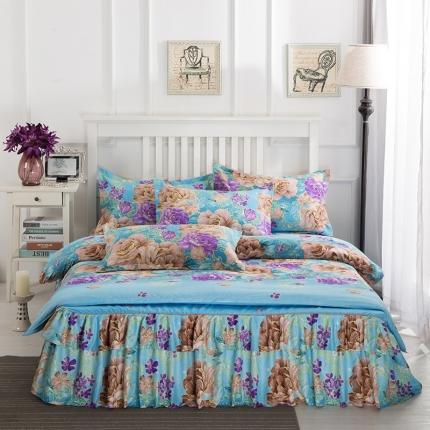 梦柏家纺 2019新款加厚磨毛小版四件套床裙款 妩媚花王-兰