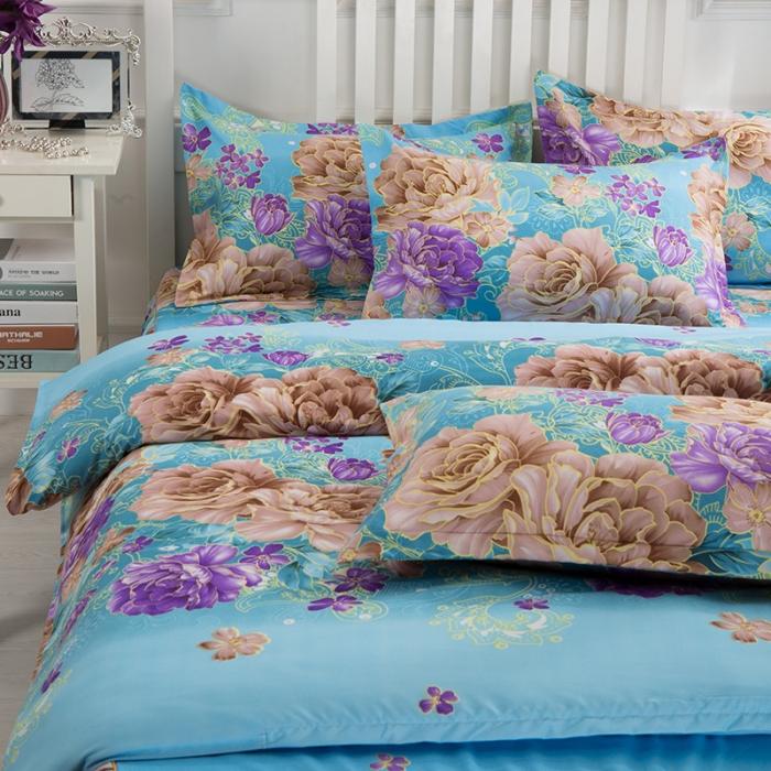 91家纺网 家纺一手货源 找家纺 梦柏家纺 2019新款加厚磨毛小版四件套床裙款 妩媚花王-兰