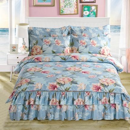 梦柏家纺 2019新款加厚磨毛小版四件套床裙款 夏花红屿