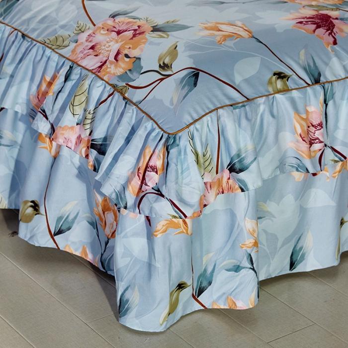 91家纺网 家纺一手货源 找家纺 梦柏家纺 2019新款加厚磨毛小版四件套床裙款 夏花红屿