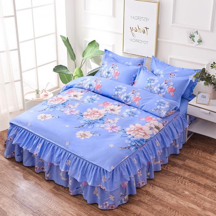 91家纺网 家纺一手货源 找家纺 梦柏家纺 2019新款加厚磨毛小版四件套床裙款 幸福花开