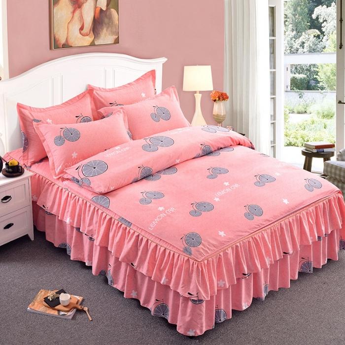 91家纺网 家纺一手货源 找家纺 梦柏家纺 2019新款加厚磨毛小版四件套床裙款 阳光甜橙