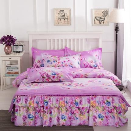 梦柏家纺 2019新款加厚磨毛小版四件套床裙款 紫色芬芳