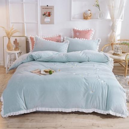 91家纺网 家纺一手货源 找家纺 漫调 2019新款宝宝绒四件套小雏菊绣花秋冬款 小雏菊-豆绿