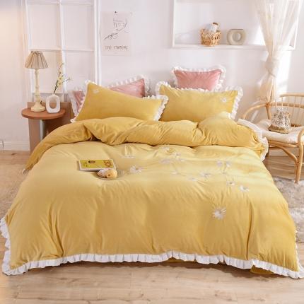 91家纺网 家纺一手货源 找家纺 （总）漫调 2019新款宝宝绒四件套小雏菊绣花秋冬款