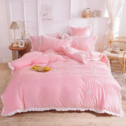 91家纺网 家纺一手货源 找家纺 （总）漫调 2019新款宝宝绒四件套小雏菊绣花秋冬款